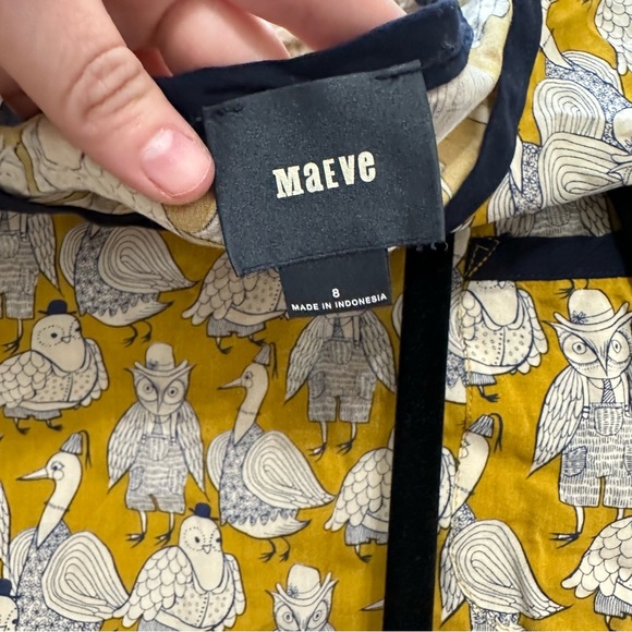 Anthropologie Mustard and Navy Bird Print Blouse - Picture 2 of 3